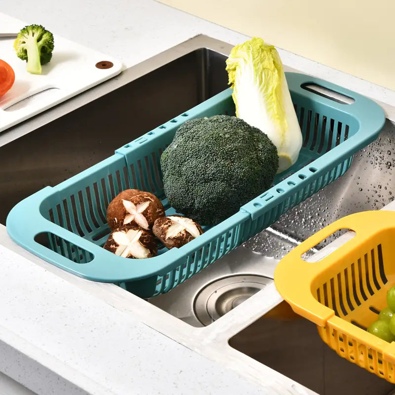 Sink Vegetable Strainer 1pc Extra Length Kitchen Sink Drainer Basket Kitchen Sink Adjustable Colander Over Sink Strainer Basket Washing Vegetable